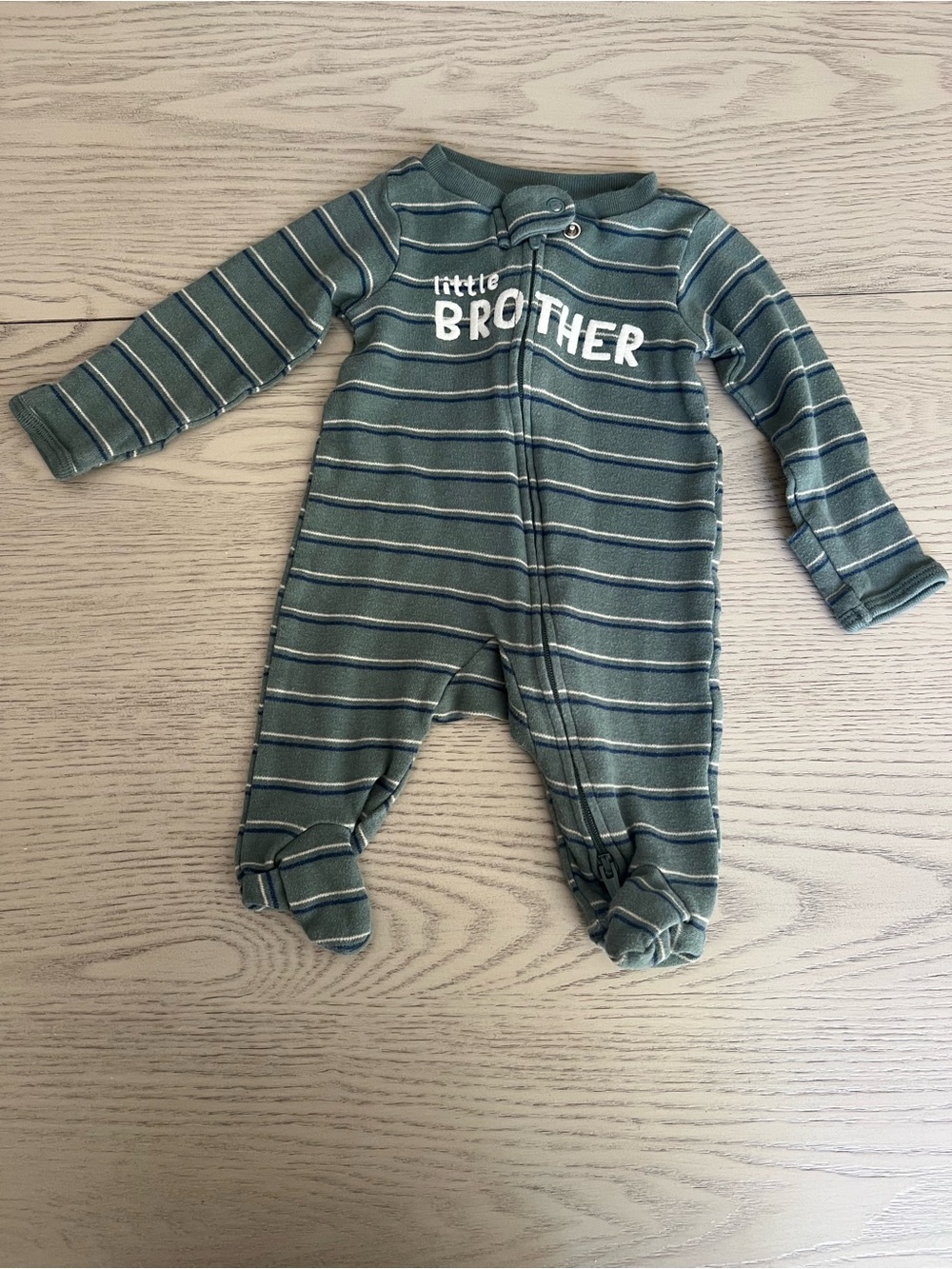 Striped Green "Little Brother" Footed One-Piece for Kids